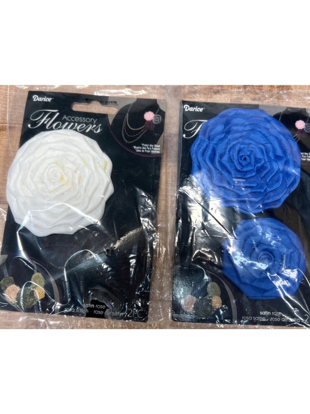 Darice Satin Rose Accessory Flowers White & Blue Craft Embellishments Made In Ch